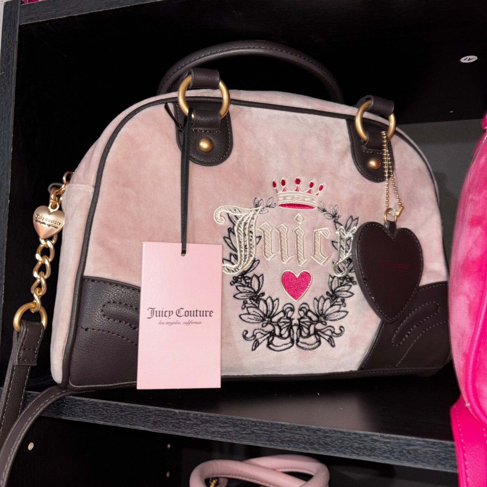 Juicy Couture Heritage Bowler Bag Dusty Blush & Chocolate
